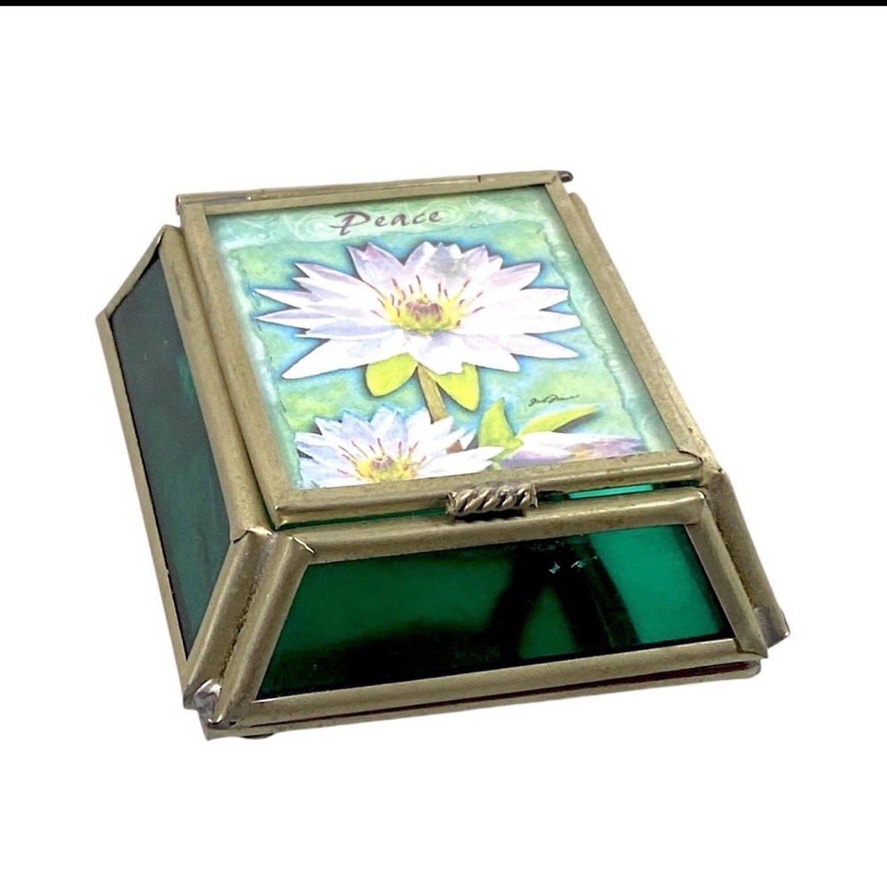 VIVA Mexico Stained Glass Jewelry Box Lily “Peace” Mirrored Trinket VTG - Picture 7 of 12